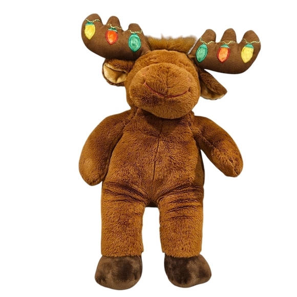 BUILD A BEAR Brown 18" Moose With Working Colorful Christmas Lights in Antlers - Picture 1 of 8